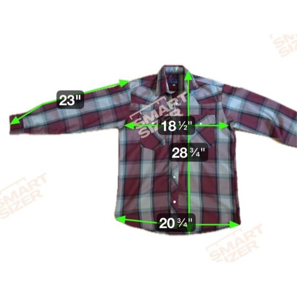 Mens Burgundy & Gray Plaid Long Sleeve Western Pearl Snap Shirt Size 38 ALEX - Picture 6 of 6